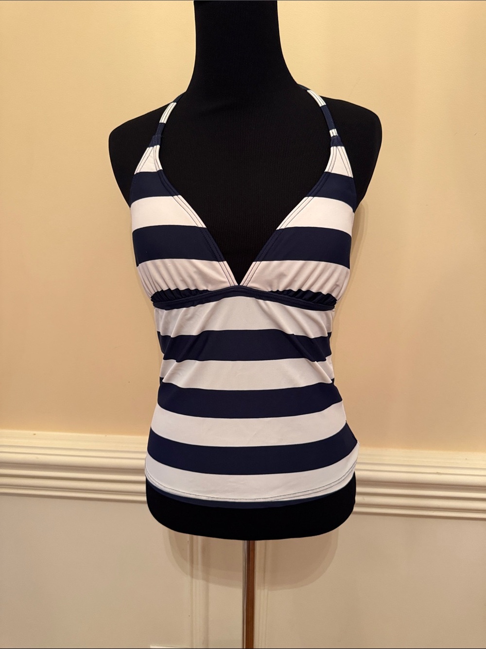 Beach Rays Navy & White Striped Halter Swim Tankini Tank Top Size Small